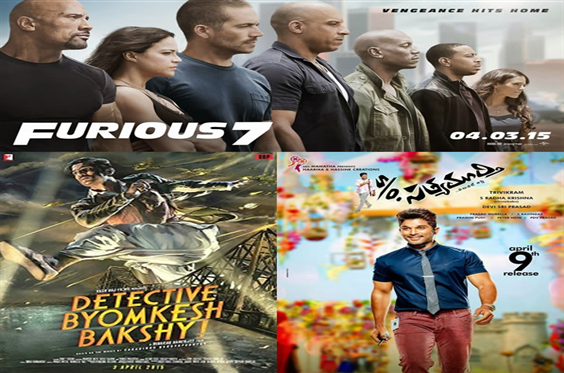 DETECTIVE BYOMKESH BAKSHI (HINDI) - 9:20 AM, FAST & FURIOUS 7 (HINDI DUB 2D ) - 12:25 PM, DETECTIVE BYOMKESH BAKSHI (HINDI) - 03:20 PM, S/O  SATHYA MURTHY (TELUGU ) - 06:25 PM, DETECTIVE BYOMKESH BAKSHI (HINDI) - 9:45 PM